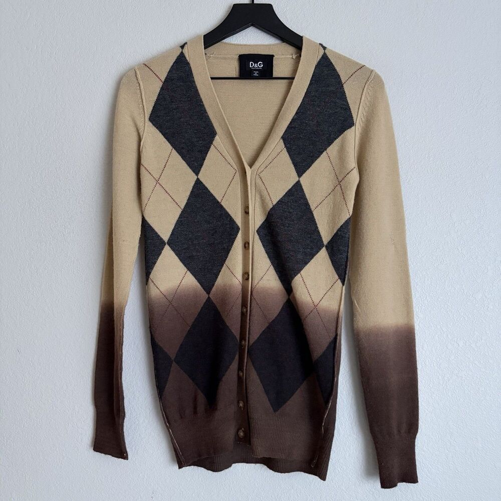 Dolce & Gabbana Women's brown tan Ombre Argyle cardigan Size S Wool